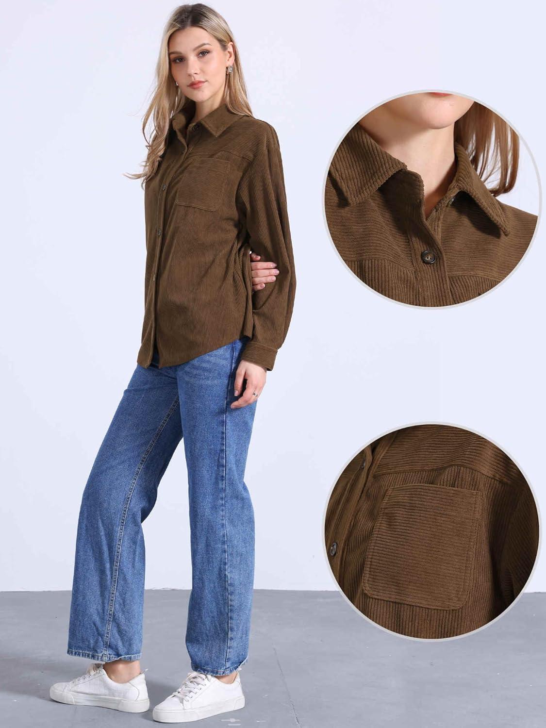 imageAllegra K Corduroy Shirts for Womens Oversized Button Down Autumn and Winter Casual JacketsBrown