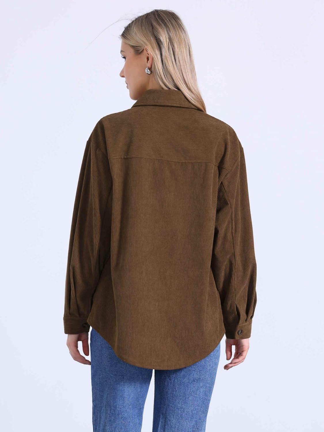 imageAllegra K Corduroy Shirts for Womens Oversized Button Down Autumn and Winter Casual JacketsBrown