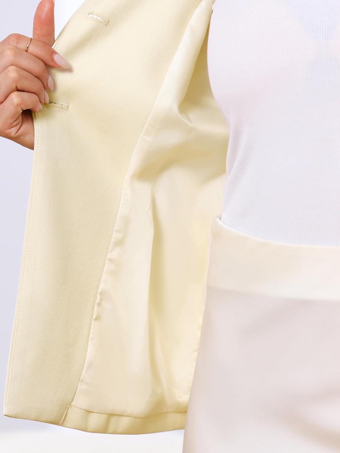 imageAllegra K Elegant Work Blazer for Womens Collarless Long Sleeve Business Jacket Office SuitBeige