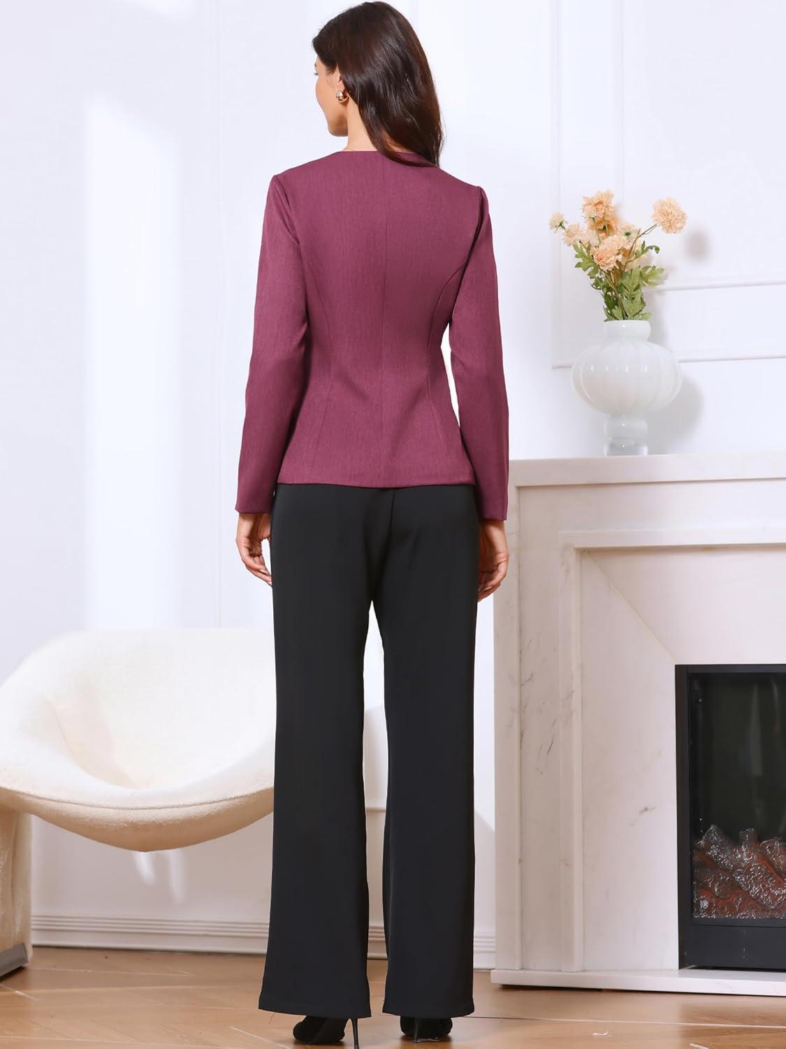 imageAllegra K Elegant Work Blazer for Womens Collarless Long Sleeve Business Jacket Office SuitPurple