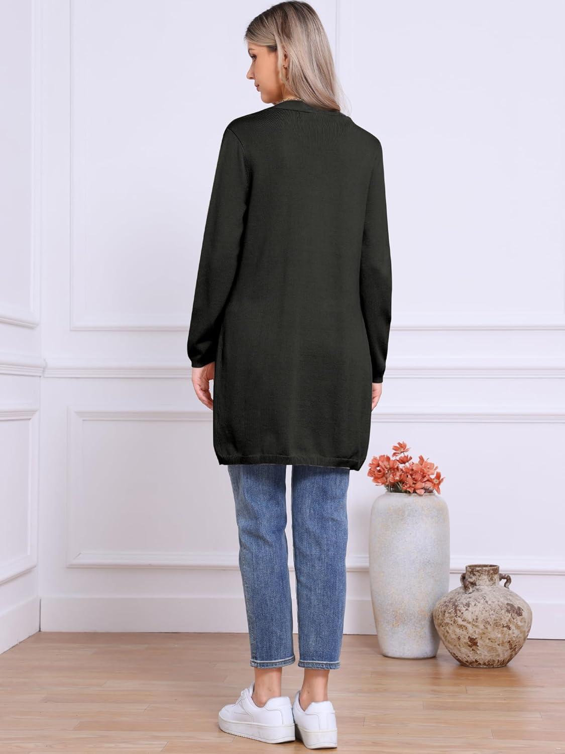 imageAllegra K Long Cardigan Sweaters for Womens Long Sleeve Open Front Lightweight Knit Cardigans TrendyBlack