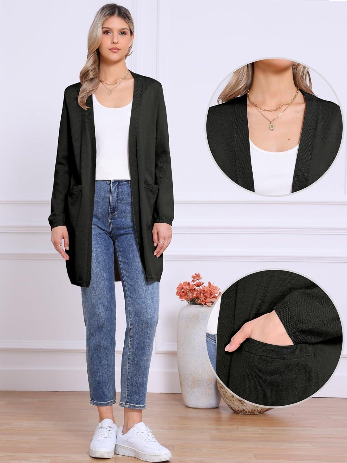 imageAllegra K Long Cardigan Sweaters for Womens Long Sleeve Open Front Lightweight Knit Cardigans TrendyBlack