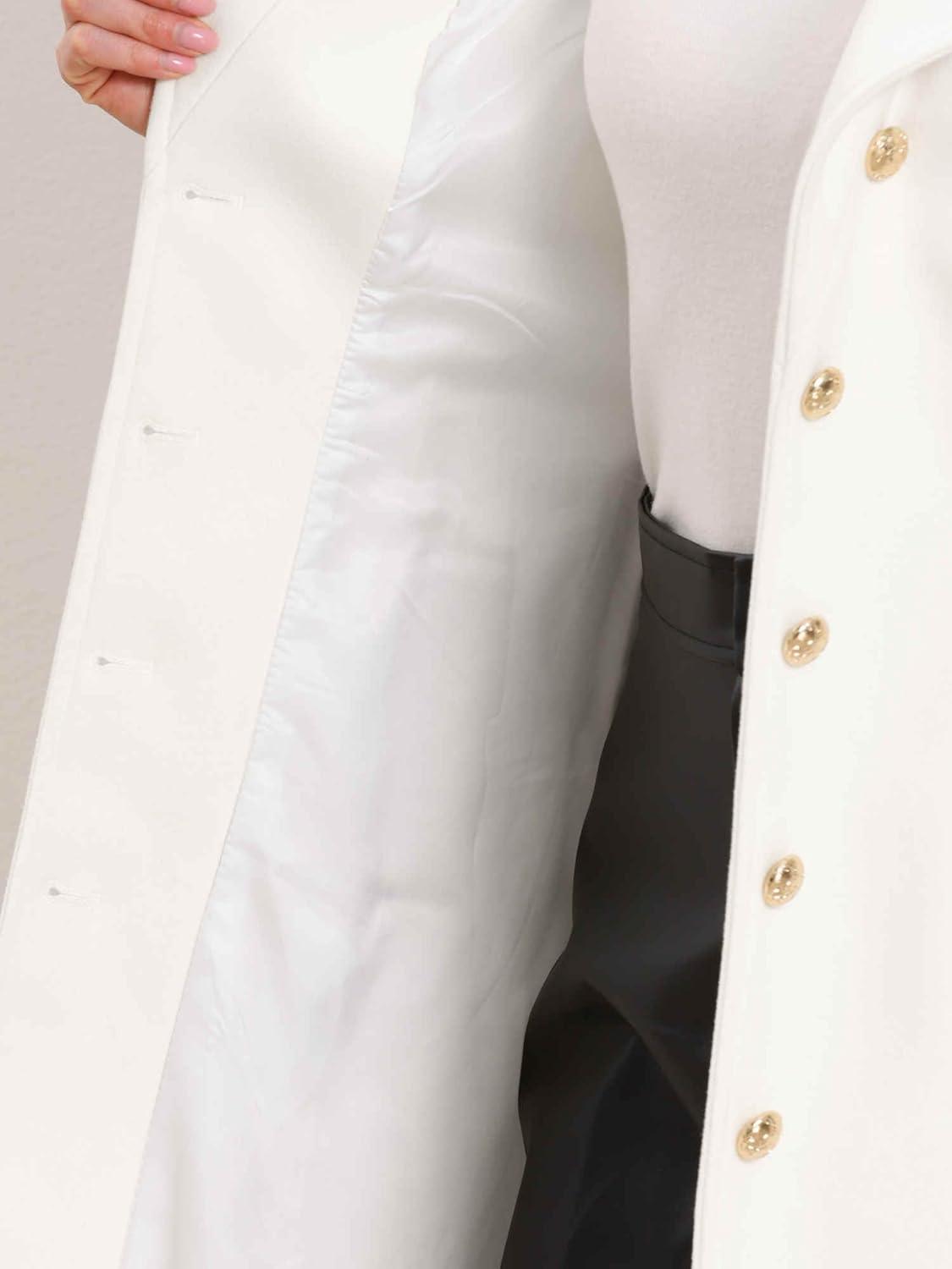 imageAllegra K Pea Coats for Women Fall Winter Stand Collar Single Breasted Long Trench Coat with Belt 2025White