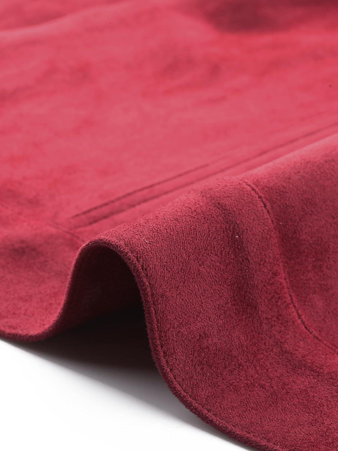 imageAllegra K Womens TurnDown Collar Flap Pockets Snap Button Faux Suede JacketWine Red