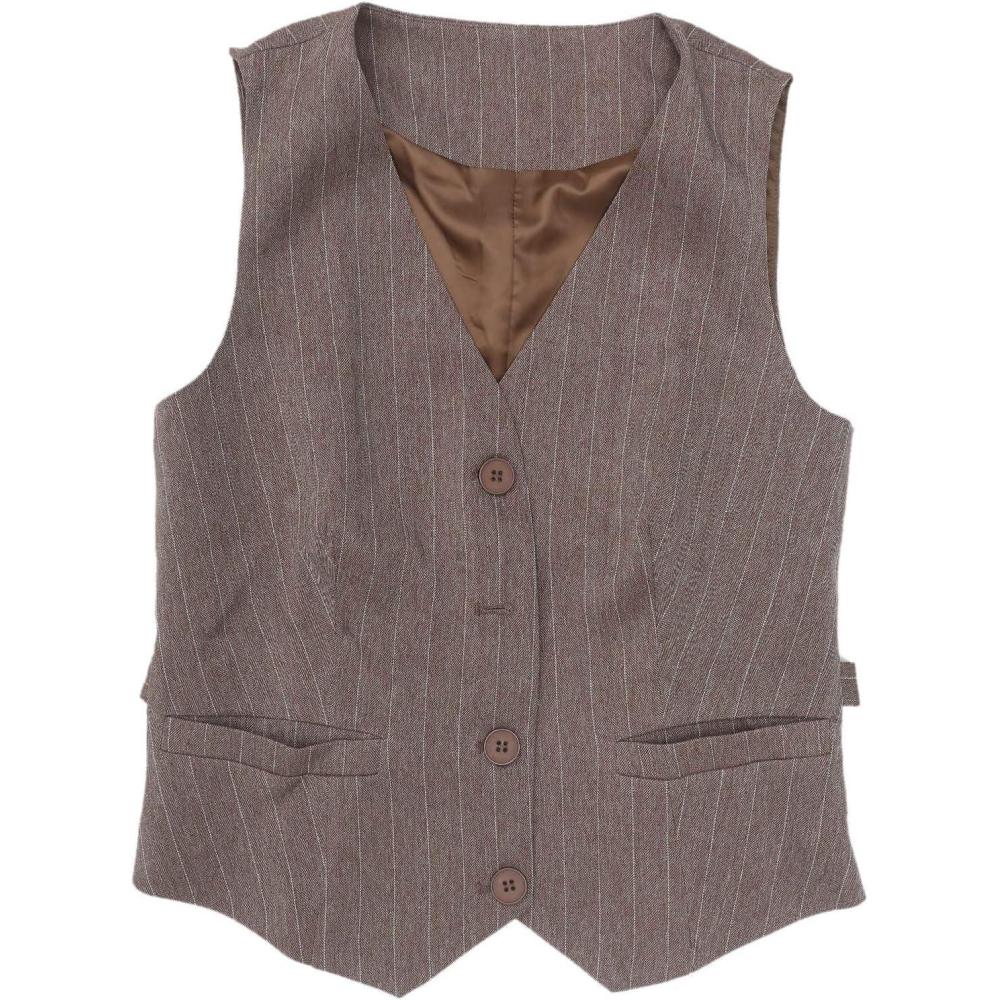 imageAllegra K Vest Tops for Women V Neck Sleeveless Button Down Striped Trendy Waistcoat Top Ladies Business Casual OutfitsCoffee