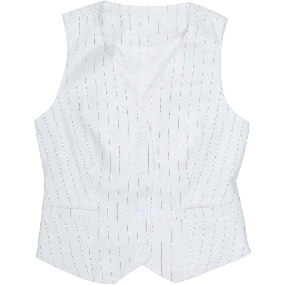 imageAllegra K Vest Tops for Women V Neck Sleeveless Button Down Striped Trendy Waistcoat Top Ladies Business Casual OutfitsWhite