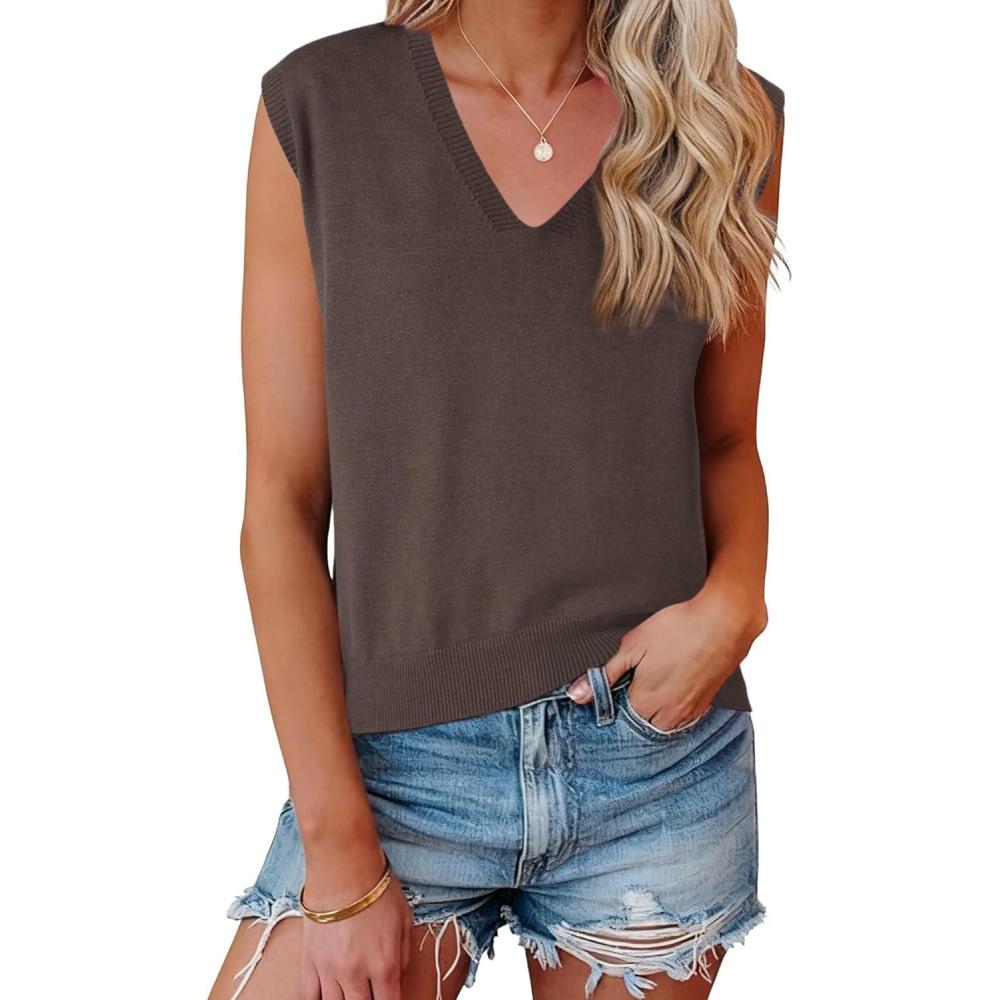 imageAllegra K Womens Sweater Vest V Neck Sleeveless Uniform Classic Knitted Pullover TopsCoffee