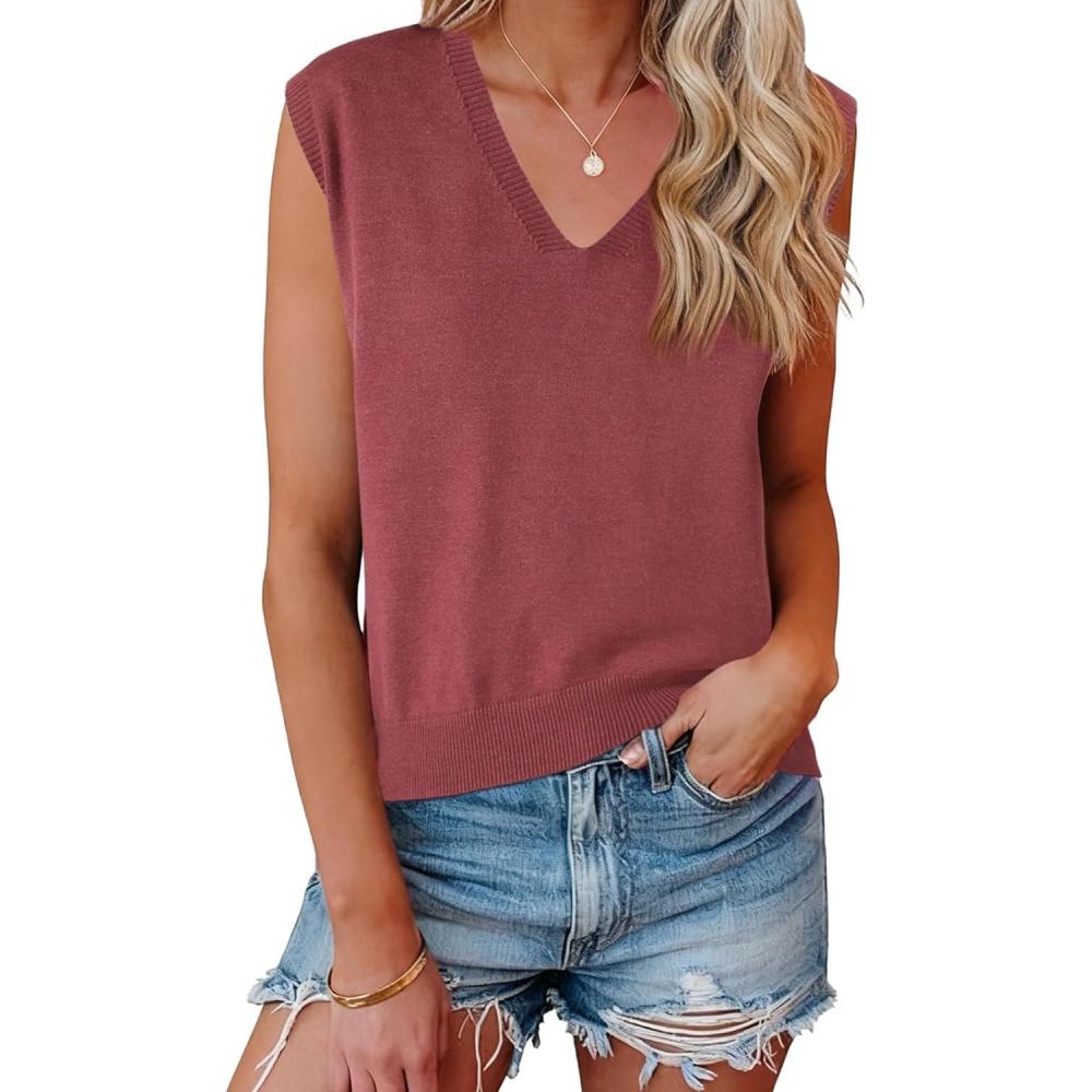 imageAllegra K Womens Sweater Vest V Neck Sleeveless Uniform Classic Knitted Pullover TopsDark Red