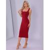 imageAllegra K Bodycon Dresses for Women Elegant Square Neck Sleeveless Waisted Ruched Tank Midi DressRed