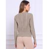 imageAllegra K Cable Knit Sweater for Womens Long Sleeve Tops Crew Neck Pullover Tops Casual Fall OutfitsBeige