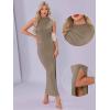 imageAllegra K Semi Formal Dress for Womens Wedding Guest Fall Mock Neck Slit Cocktail Maxi DressesKhaki
