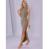 imageAllegra K Semi Formal Dress for Womens Wedding Guest Fall Mock Neck Slit Cocktail Maxi DressesKhaki