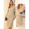 imageAllegra K Sweater Dress for Womens V Neck Long Sleeve Ribbed Knit Midi DressesBeige