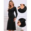 imageAllegra K Sweater Dress for Womens V Neck Long Sleeve Ribbed Knit Midi DressesBlack