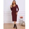 imageAllegra K Sweater Dress for Womens V Neck Long Sleeve Ribbed Knit Midi DressesBurgundy