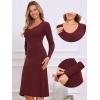 imageAllegra K Sweater Dress for Womens V Neck Long Sleeve Ribbed Knit Midi DressesBurgundy