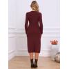 imageAllegra K Sweater Dress for Womens V Neck Long Sleeve Ribbed Knit Midi DressesBurgundy