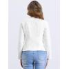imageAllegra K Women Cropped Jean Jacket Long Sleeve Collarless One Button Lightweight Stretchy Fitted Denim Shacket JacketsBeige Less White More