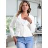 imageAllegra K Women Cropped Jean Jacket Long Sleeve Collarless One Button Lightweight Stretchy Fitted Denim Shacket JacketsBeige Less White More