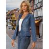 imageAllegra K Women Cropped Jean Jacket Long Sleeve Collarless One Button Lightweight Stretchy Fitted Denim Shacket JacketsBlue