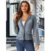 imageAllegra K Women Cropped Jean Jacket Long Sleeve Collarless One Button Lightweight Stretchy Fitted Denim Shacket JacketsGrey Blue