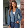imageAllegra K Women Cropped Jean Jacket Long Sleeve Collarless One Button Lightweight Stretchy Fitted Denim Shacket JacketsIce Blue
