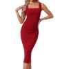 imageAllegra K Bodycon Dresses for Women Elegant Square Neck Sleeveless Waisted Ruched Tank Midi DressRed