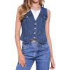imageAllegra K Collarless Denim Vest for Womens Button Down V Neck Western Waistcoat Sleeveless Jean JacketDark Blue
