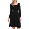 imageAllegra K Knit Sweater Dress for Women Fall Casual Square Neck Long Sleeve A Line Dresses with PocketsBlack