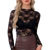 imageAllegra K Mesh Top for Womens Mock Neck Sexy Party Slim Fit Lace Sheer See Through TopsBlack
