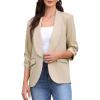 imageAllegra K Open Front Blazer for Womens Ruched 34 Sleeve Shawl Collar Office Dressy Suit JacketKhaki
