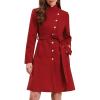 imageAllegra K Pea Coats for Women Fall Winter Stand Collar Single Breasted Long Trench Coat with Belt 2025Red