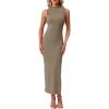 imageAllegra K Semi Formal Dress for Womens Wedding Guest Fall Mock Neck Slit Cocktail Maxi DressesKhaki