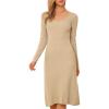 imageAllegra K Sweater Dress for Womens V Neck Long Sleeve Ribbed Knit Midi DressesBeige