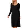 imageAllegra K Sweater Dress for Womens V Neck Long Sleeve Ribbed Knit Midi DressesBlack