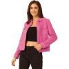 imageAllegra K Womens TurnDown Collar Flap Pockets Snap Button Faux Suede JacketHot Pink