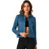 imageAllegra K Womens TurnDown Collar Flap Pockets Snap Button Faux Suede JacketPeacock Blue