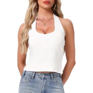 imageAllegra K Backless Halter Tops for Women 2025 Summer Casual Open Back Cute Sleeveless Tank TopWhite