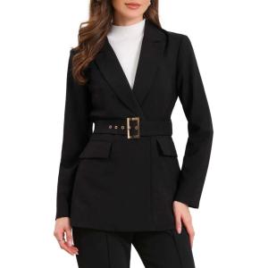 imageAllegra K Blazers for Women Business Casual Long Sleeve Office Work Belted Long Blazer Suit JacketBlack