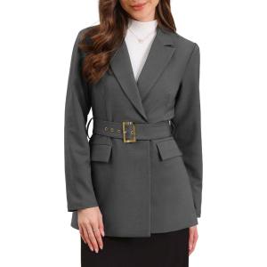 imageAllegra K Blazers for Women Business Casual Long Sleeve Office Work Belted Long Blazer Suit JacketDark Gray