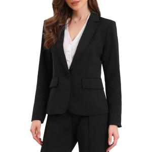 imageAllegra K Blazers for Women Business Casual Long Sleeve One Button Pockets Suit Jackets Work Office Blazer with Shoulder PadsBlack