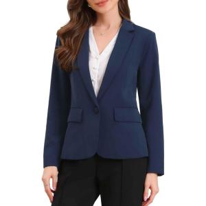imageAllegra K Blazers for Women Business Casual Long Sleeve One Button Pockets Suit Jackets Work Office Blazer with Shoulder PadsDeep Blue