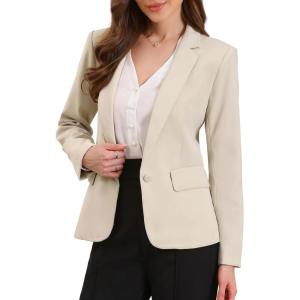 imageAllegra K Blazers for Women Business Casual Long Sleeve One Button Pockets Suit Jackets Work Office Blazer with Shoulder PadsKhaki
