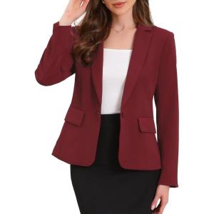 imageAllegra K Blazers for Women Business Casual Long Sleeve One Button Pockets Suit Jackets Work Office Blazer with Shoulder PadsWine Red