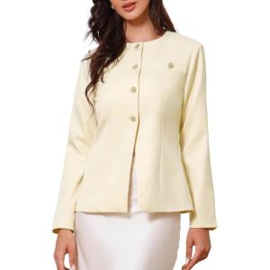 imageAllegra K Elegant Work Blazer for Womens Collarless Long Sleeve Business Jacket Office SuitBeige