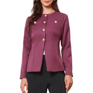 imageAllegra K Elegant Work Blazer for Womens Collarless Long Sleeve Business Jacket Office SuitPurple