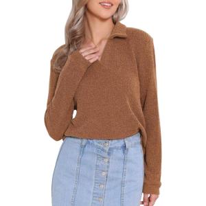 imageAllegra K Fall Winter Sweater for Womens 2025 Polo Collar Shirts TopsBrick Red