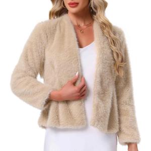 imageAllegra K Faux Fur Coat for Women Long Sleeve Open Front Overcoat Wedding Fluffy JacketChampagne Gold