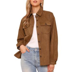 imageAllegra K Faux Suede Jacket for Womens TurnDown Collar Long Sleeve Casual Button Down JacketsBrown