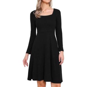 imageAllegra K Knit Sweater Dress for Women Fall Casual Square Neck Long Sleeve A Line Dresses with PocketsBlack